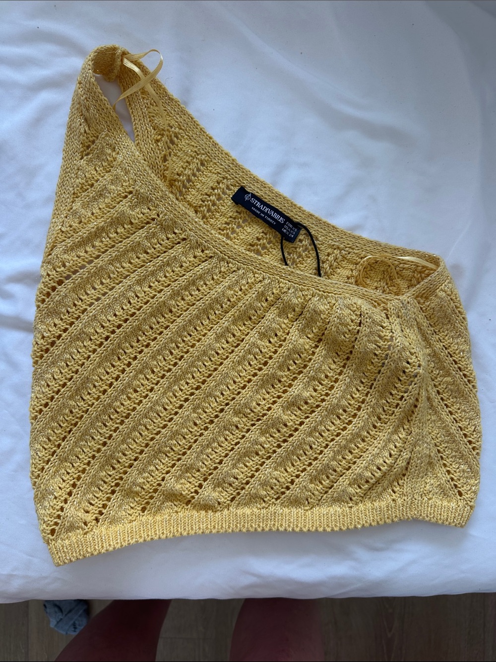 stradivarius Yellow Knit One-Shoulder Tank Top